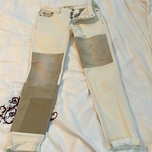 Free People straight leg button jeans with tan patch pattern…super cute!